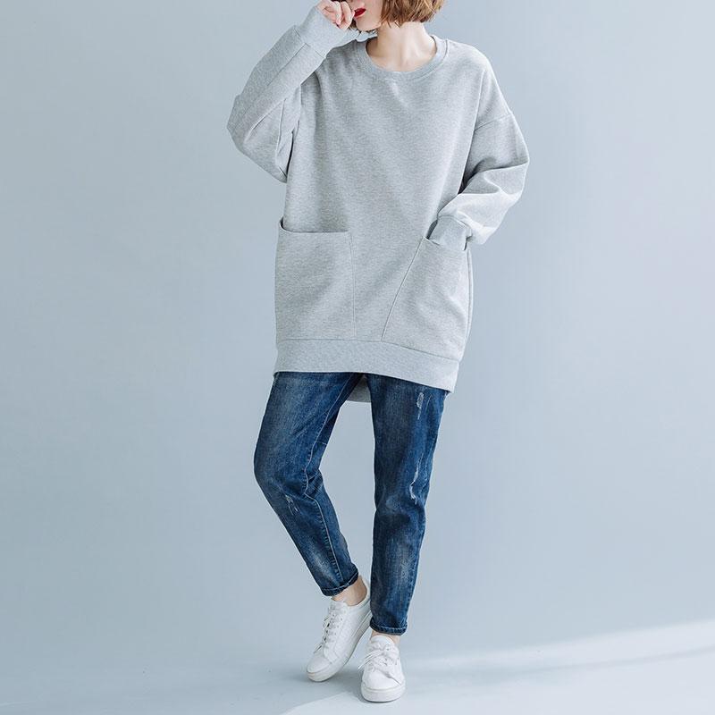 

DIMANAF 2023 Новые женские толстовки и свитшоты больших размеров с карманами и длинными рукавами Свободные повседневные однотонные осенние базовые топы с круглым вырезом 2023 Футболка Новый пуловер