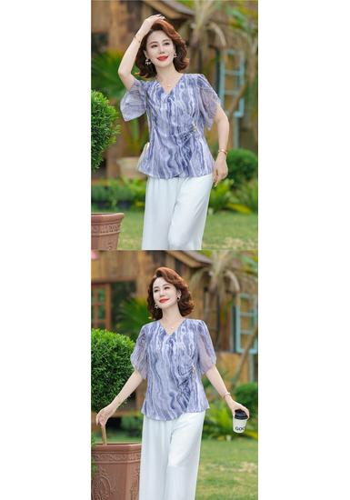 Chiffon Short-Sleeved Blouse – Mother's Summer Style for Middle-Aged Women