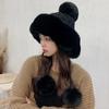 WTEMPO Furry Warm Plush Outdoor Ski Hats with Balls Women's Verstaile Casual Retro Elegant Women's Autumn Winter Cold-proof Windproof Solid Color Hats