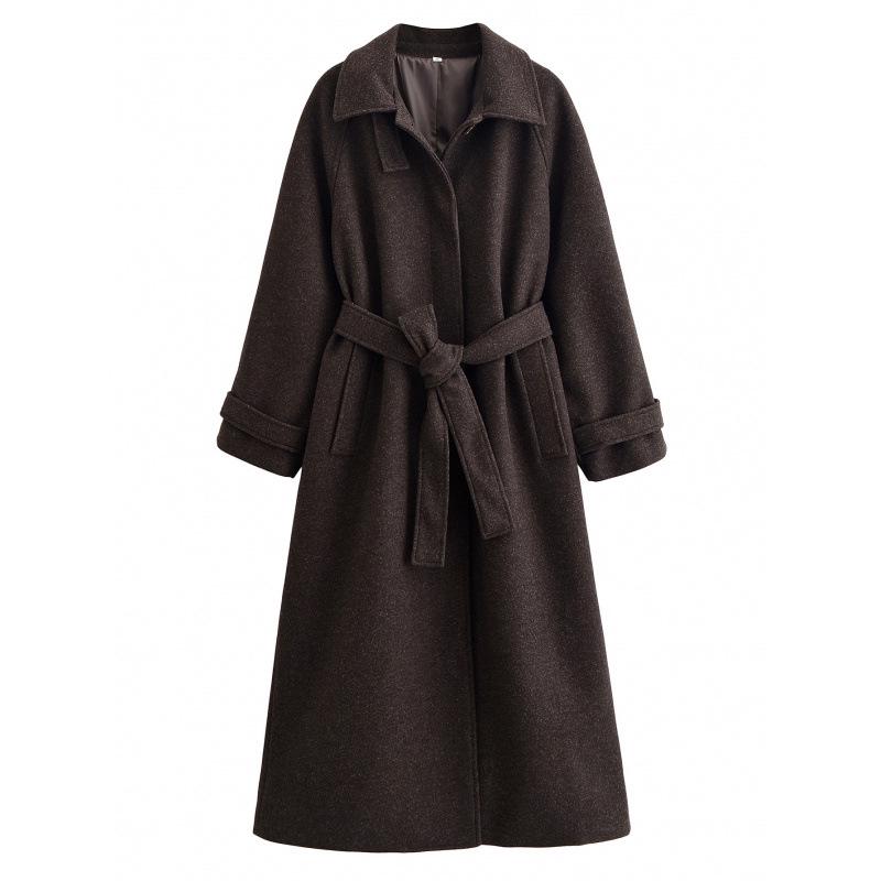 European & American Women s Belted Woolen Coat - Trendy INS Style Small