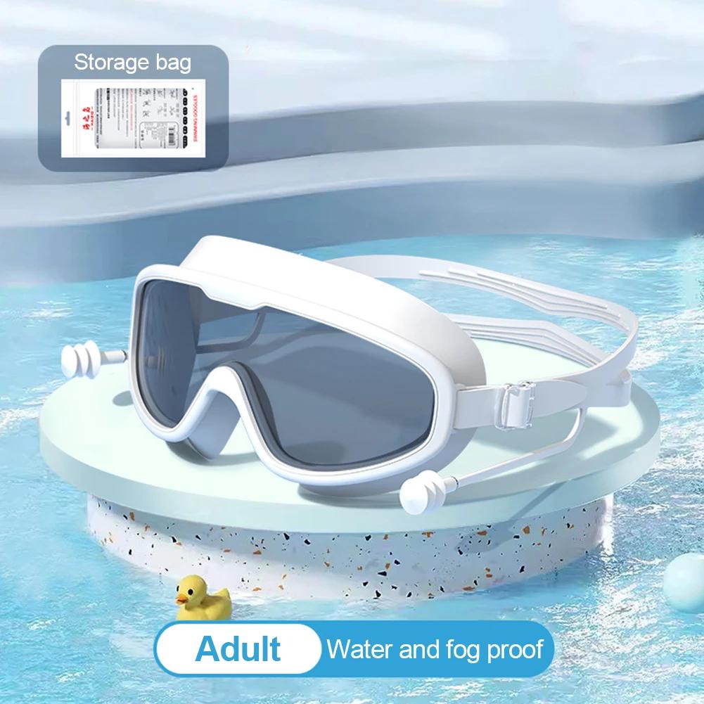 Ochelari de înot HD cu cadru mare, stiluri pentru adulți și copii, anti-ceață, ochelari de scufundări cu dopuri de urechi dintr-o bucată, echipament de înot