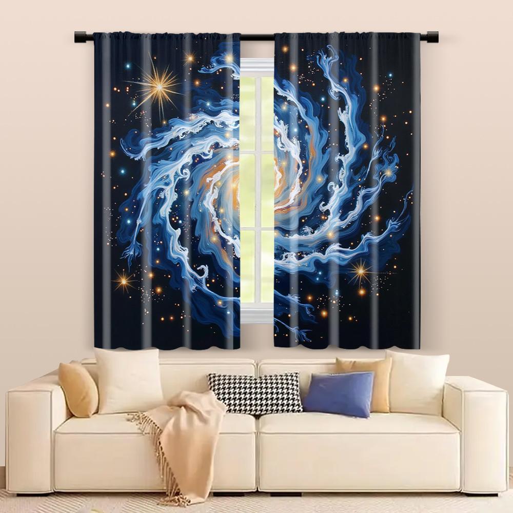 Filtering Curtains Excluding Rods Non Movable Without Batteries Blue Sky Galaxy Use Bedrooms Living Set Of 2 Made Polyester Bedroom Decor