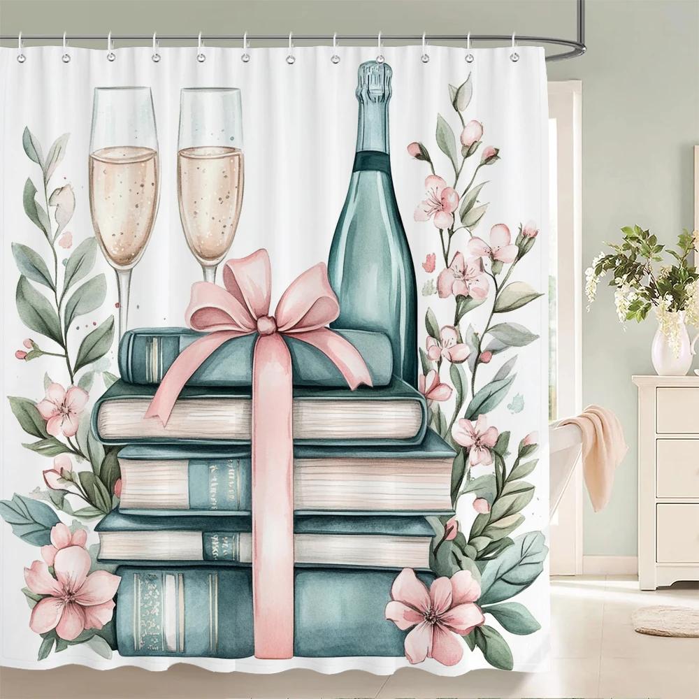 Modern and Fashionable Perfume and Flower Style Shower Curtain Bathroom Bath Curtain Home Decoration Curtain With Hooks