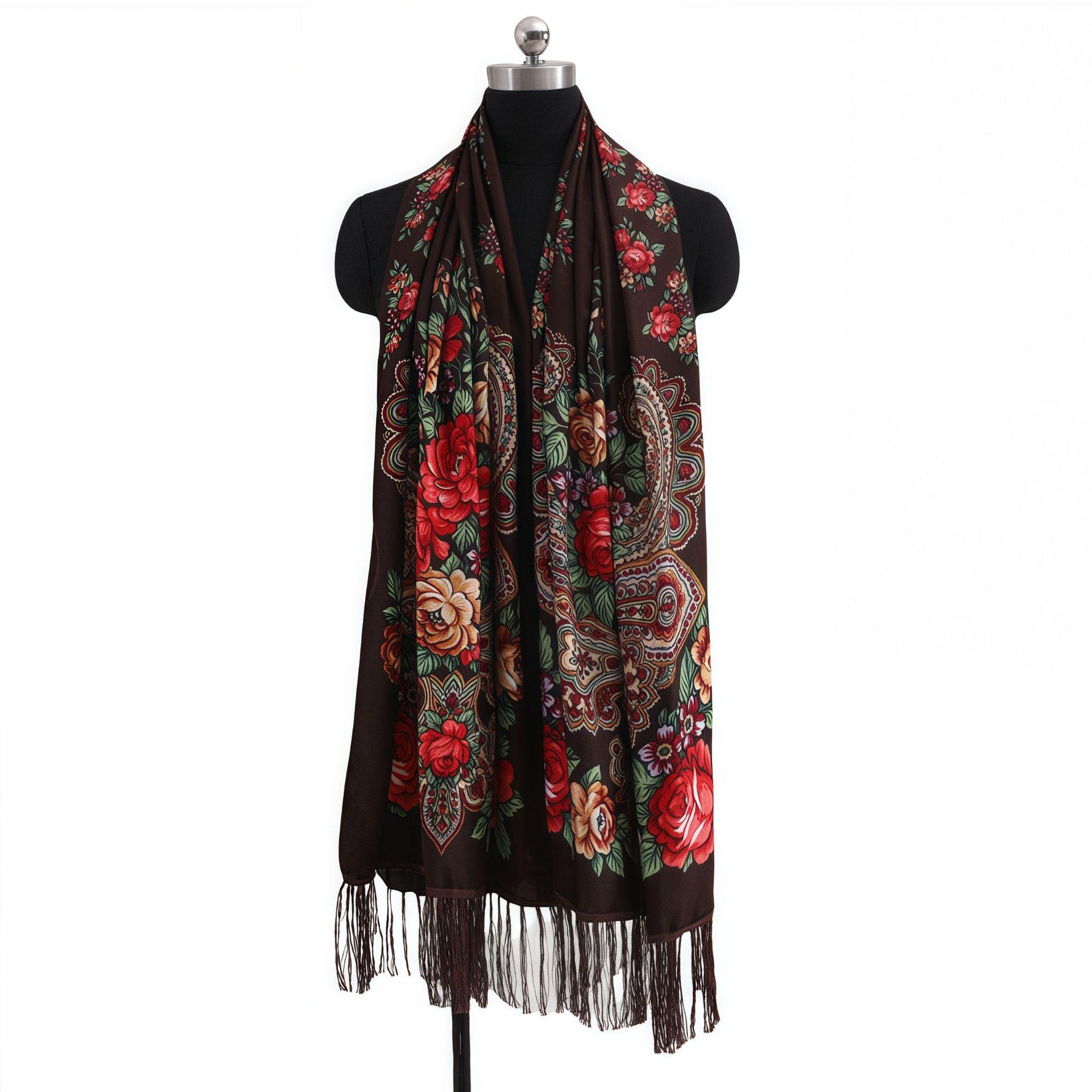 Retro Print Ethnic Tassel Shawl Scarf for Women 190 cm