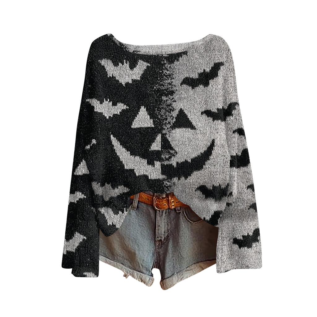 Womens  Fall Sweaters Long Sleeve Print Tops Pullover Sweaters Loose Dressy Casual Basic Clothes