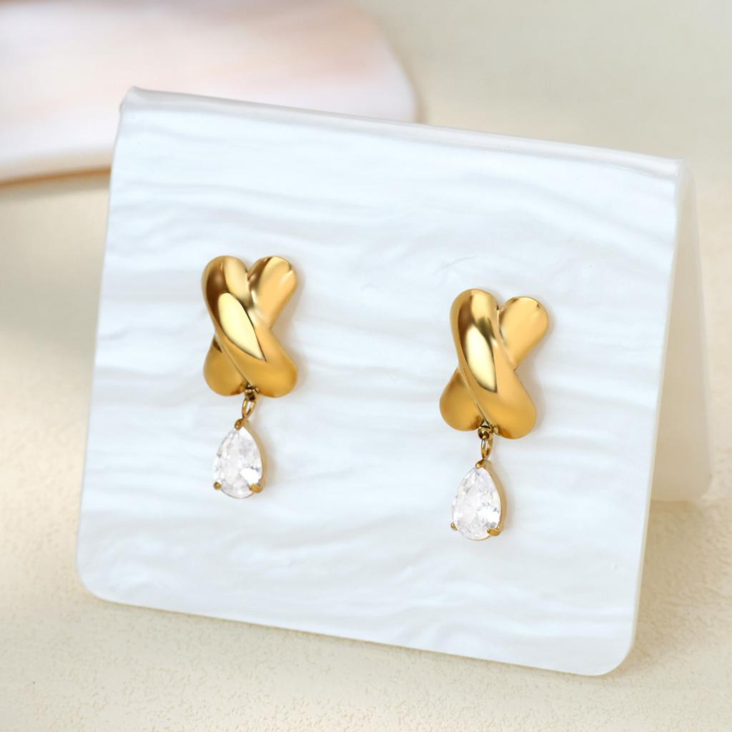 Vintage Zircon Geometric Drop Earrings For Women Gold Color Stainless Steel Earring  Wedding Aesthetic Jewelry Gift