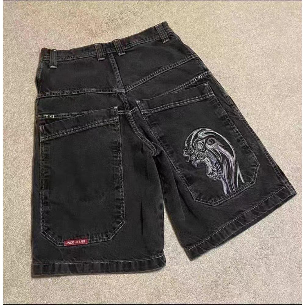 RogueWave American Retro Angled Side Pocket Denim Shorts Summer Y2k Trendy Loose Street Hip-hop Basketball Denim Shorts