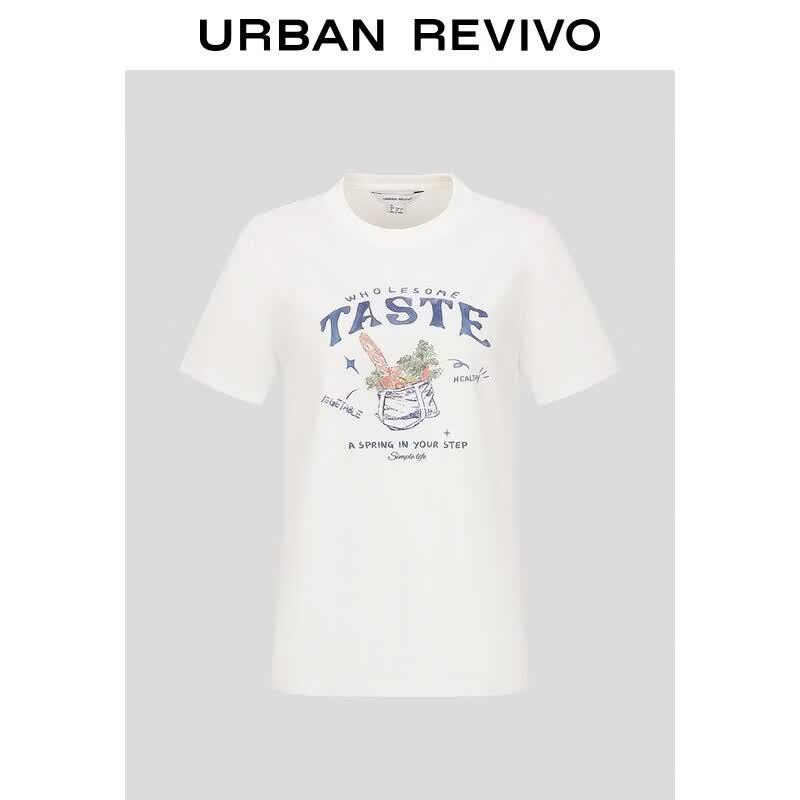UR2026 Women s Cotton Printed Short Sleeve T-Shirt M грязно-белый
