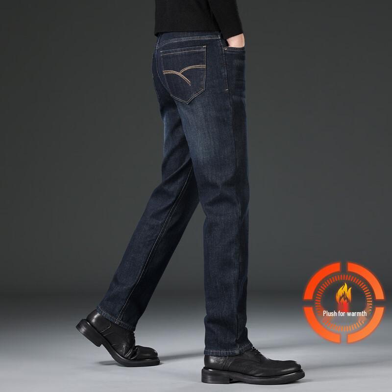 JEEP Men s Autumn/Winter Fleece-Lined Straight Leg Stretch Jeans 30