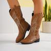 Damenstiefel Zum Hineinschlüpfen Mittelhohe Stiefel Spitze Quadratischer Absatz Cowboystiefel Plateau Ritterstiefel Große Größen Stickerei Langer Stiefel