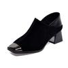 2025 new spring French temperament women's shoes square head thick heel high heels iron bag head one shoe two wear deep mouth single shoes