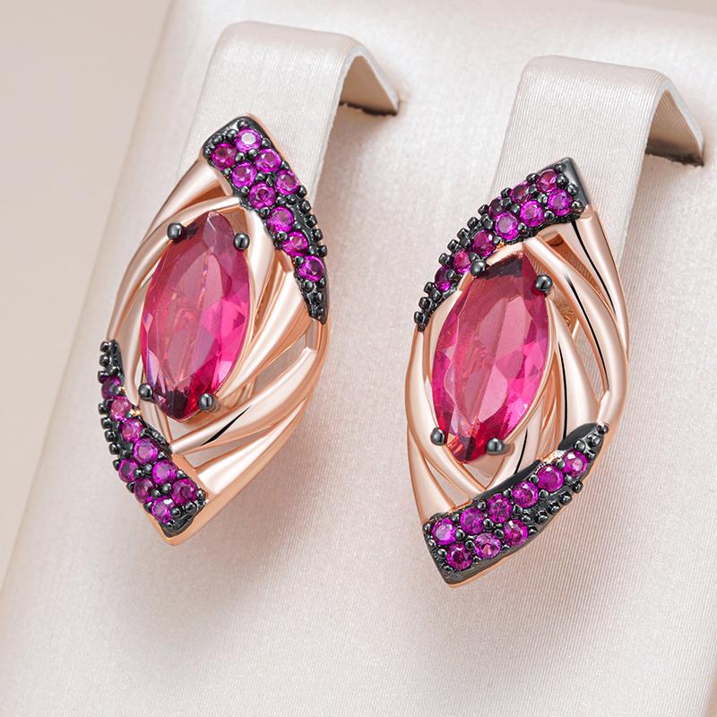 Shiny Red Natural Zircon Drop Earrings Women  Rose Gold And Black Plating High Quality Daily Fine Vintage Jewelry