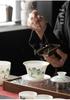 Elegant Jade White Porcelain Gongfu Tea Set - Luxury Portable Gift for Business Events