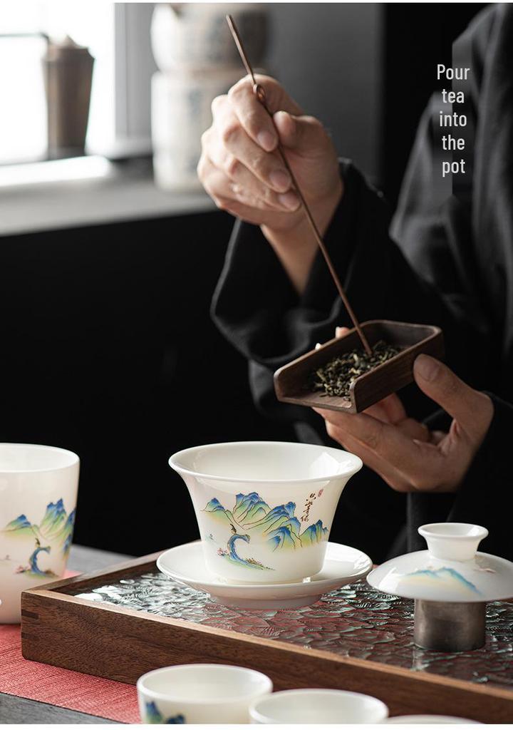 Elegant Jade White Porcelain Gongfu Tea Set - Luxury Portable Gift for Business Events