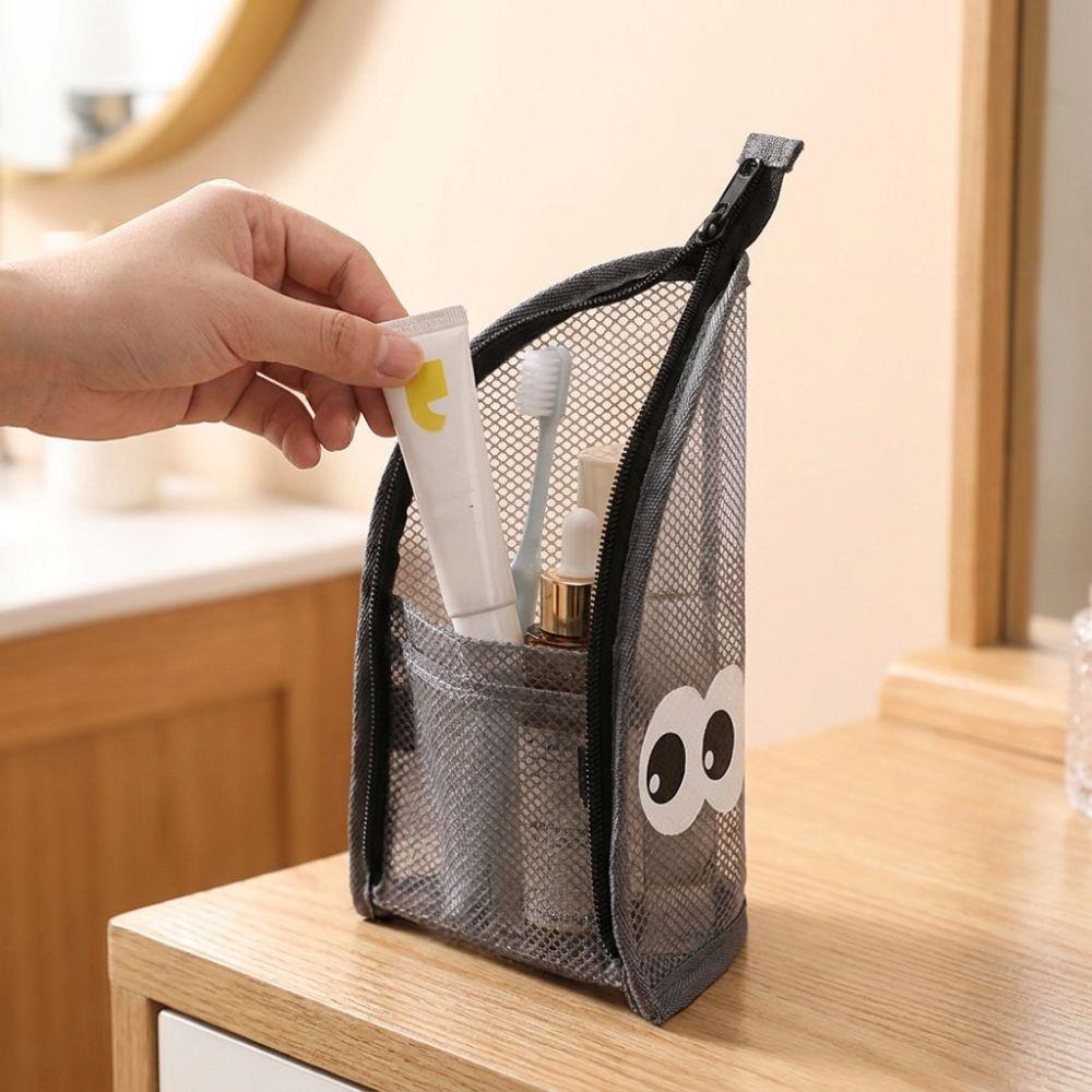 EVA Mesh Folding Makeup Bag Waterproof Zipper Closure Standing Toiletry Bag Vertical Design Large Capacity
