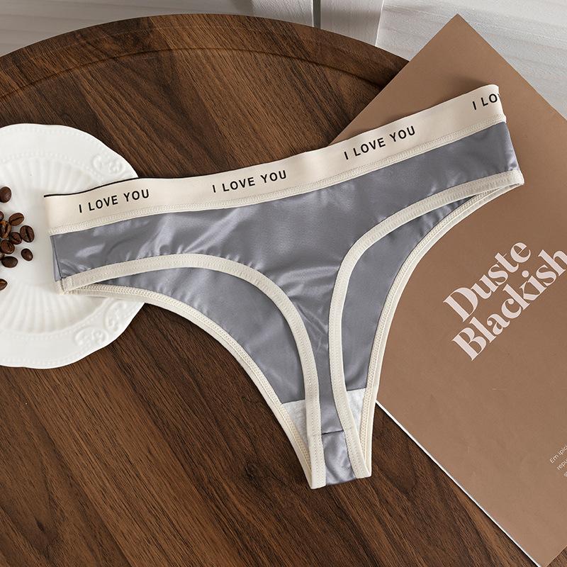 2PCS Women s Mid-Rise Seamless Sexy Morandi Color Plus Size Sports Thong Panties, Cotton Crotch High Stretch Underwear S серый