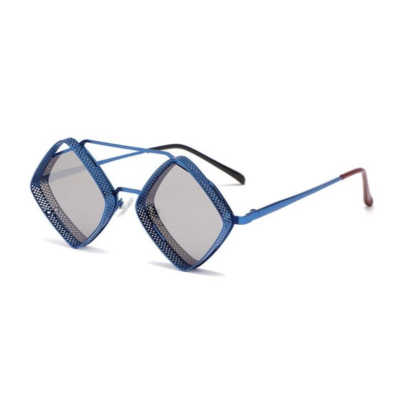 Vintage Steampunk Unisex Sunglasses Luxury Designer Punk Glasses Rhombus Alloy Frame Shades for Men and Women
