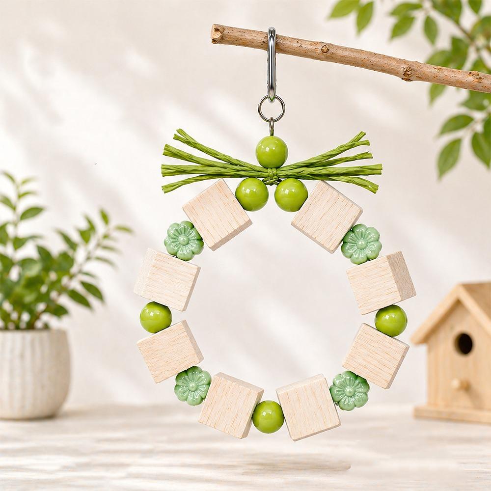 Ring-shaped Wooden Parrot Chewing Colorful Beads Solid Wood Bird Foraging Swing Bite Resistant Chewing Exercise