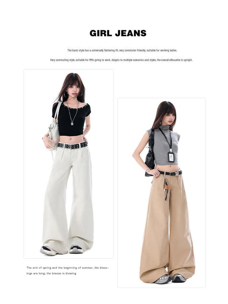 2026 Spring/Summer Women's Casual Washed Pleated Wide-Leg Low-Waist Slimming Jeans