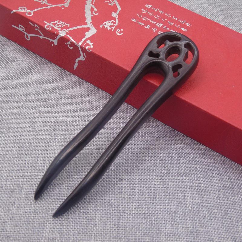 Green Sandalwood U-Shape Hairpin: Retro Updo Accessory for Women, Solid Wood Ancient Style