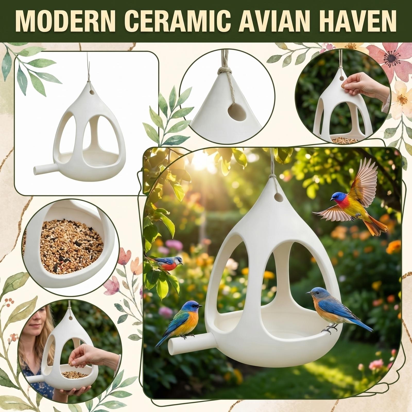 

Outdoor Hanging Bird Feeder Durable Ceramic Material Open Design Suitable for Garden Patio Balcony Use Easy to Hang with Metal Hook one size білий