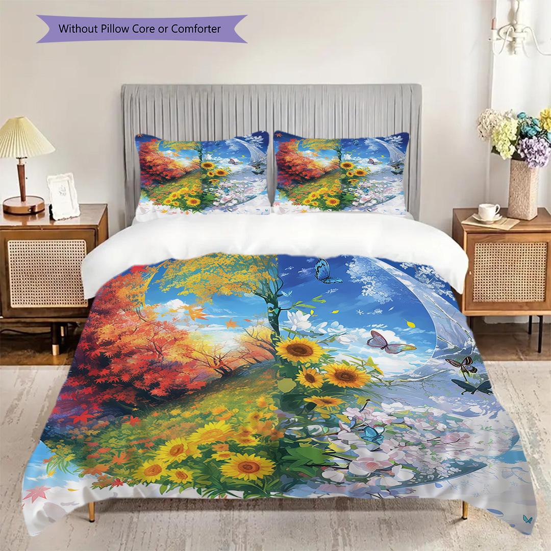 

Flower Pattern Bedding Quilt Set Quilt Cover Pillowcase Home Decoration Birthday Gift (1 * duvet cover + 2 * pillowcase, without core) 135x200cm