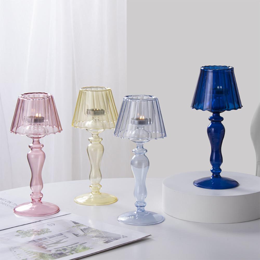 Creative Desk Lamp Shaped Glass Candle Holder European Romantic Dinner Candle Holder for Wedding Dinning Party Supplies Decor