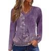 Women's Casual Fashion V-Neck Raglan Pleated Retro Printed Long Sleeve Top