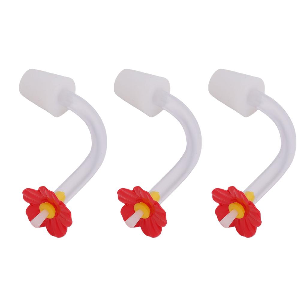 Feeder Tubes with Red Flower Tips, 3 Pack Floral Replacement Feeding Tubes with Rubber Stoppers Glass Feeder Parts for Garden