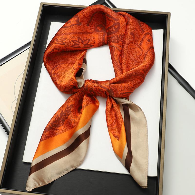 

Luxury Women Silk Square Scarf Floral Print Soft Satin Kerchief Hairband Neckerchief Head Hijab Lady Headband Foulard Bag Ribbon 70X70 CM