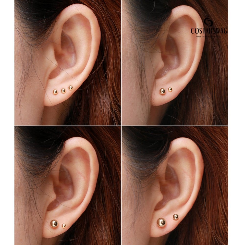 14K Gold Ball Piercing Earrings