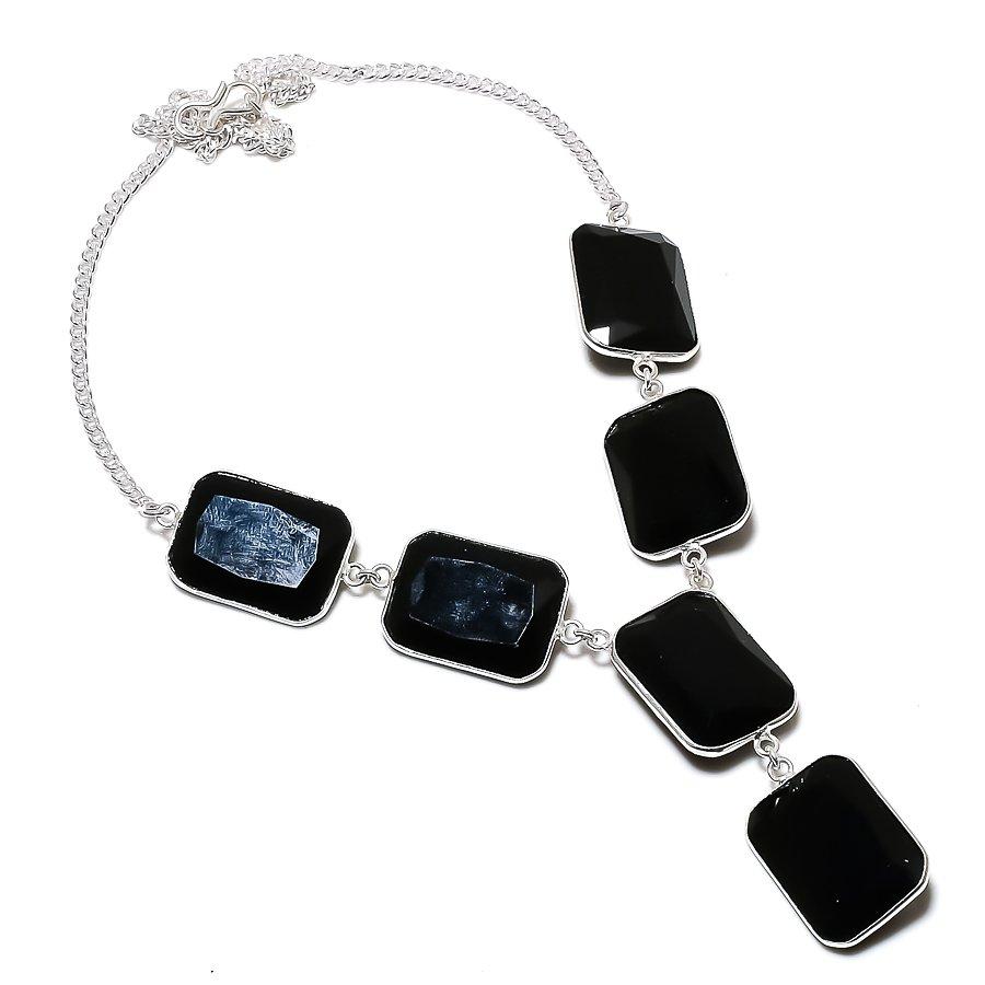 

Natural Black Spinel Gemstone 925 Sterling Silver Jewelry Necklace 18 U6b81