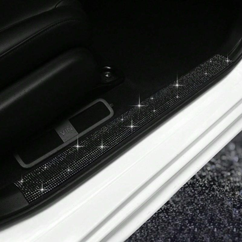 Sparkling Diamond Design Car Door Sill Protector Sticker, 1 Piece, for Car Door/Single Door