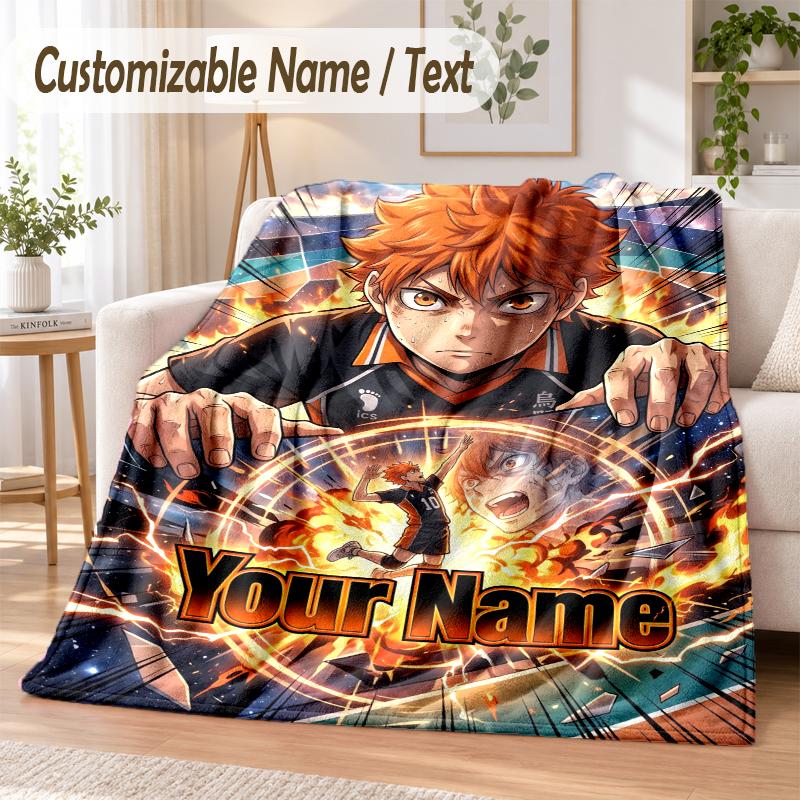 Haikyuu Custom Name Flannel Throw Blanket Soft Warm for Sofa Bed Indoor Home Use