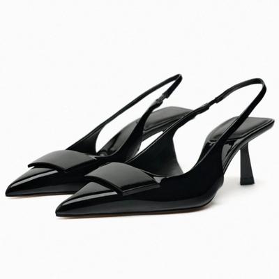Fashion Pointed Toe Back Strap Women Sandal High Quality Patent Leather Thin Heel Slide Sandal Summer Elegant Banquet Dress Shoe