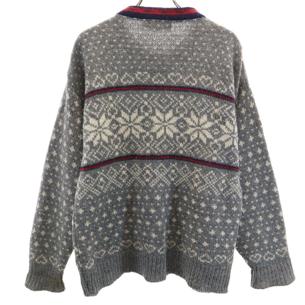 L.L.BEAN 80s Made In USA Vintage Nordic Pattern Long Sleeve Knit Cardigan Women Used