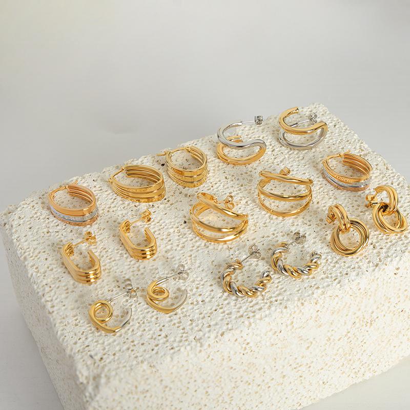 New Stainless Steel Simple Hoop Earrings for Women Copper Color Distort Earrings Personality Femme Popular Accessories