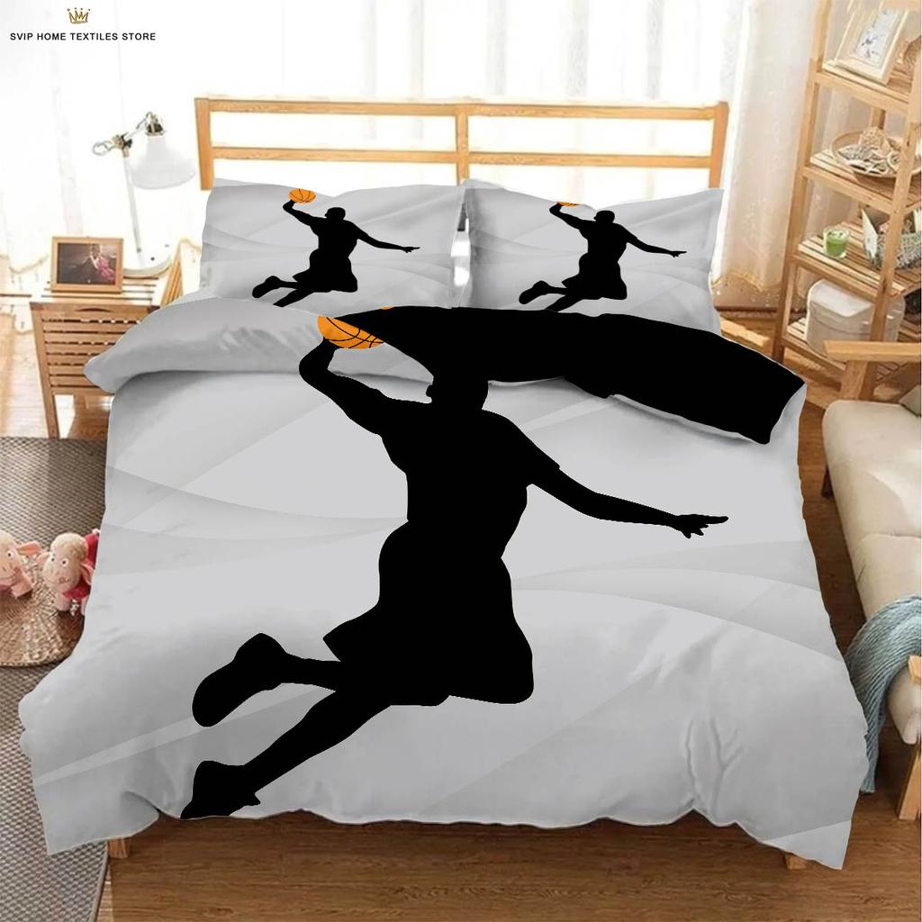 Black Basketball Print Quilt Cover Kids Gift Bedding Set Comfortable Duvet Cover Pillowcase Can Be Customized 3 Pieces