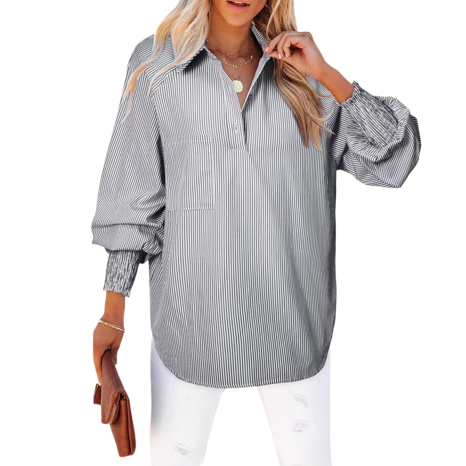 

Женская рубашка с длинным рукавом, однотонная, в полоску, повседневный свободный топ XXL чёрный