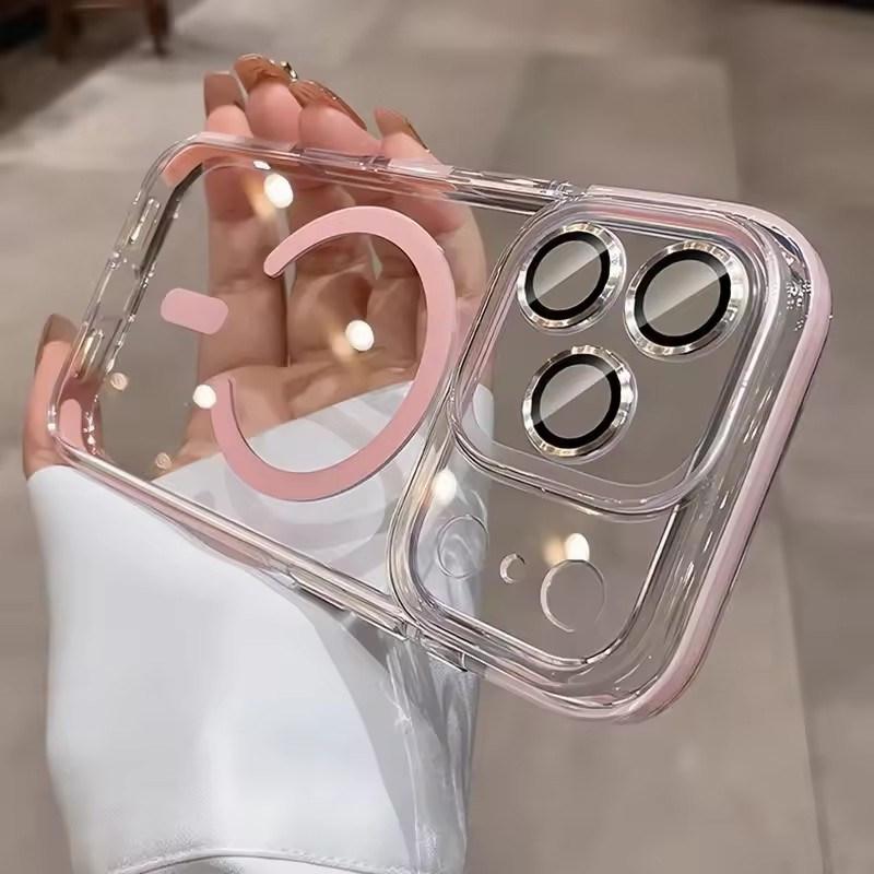 Luxury Candy Color Collision for Magsafe Case for iPhone 17 Air 16 15 14 13 Pro Max Plus Magnetic Lens Protector Transparent Cover