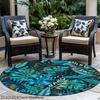 Tropical Leaf Pattern Round Rug Flannel Printed Outdoor Patio Mat Garden Decor Jungle Theme Furniture Home Interior Design