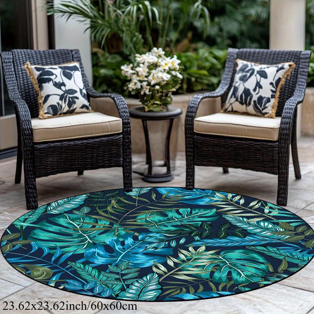 Tropical Leaf Pattern Round Rug Flannel Printed Outdoor Patio Mat Garden Decor Jungle Theme Furniture Home Interior Design