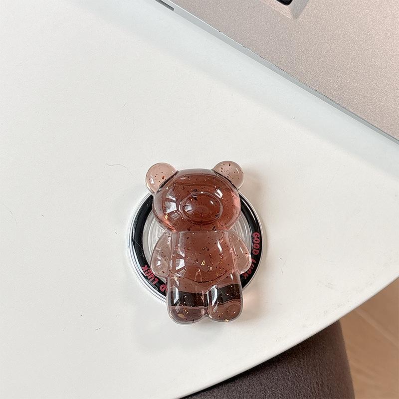 Bear Mobile Phone Holder Gold Foil Solid Color Transparent Retractable Lazy Magnetic Desktop Holder Back Sticker Stable Portable