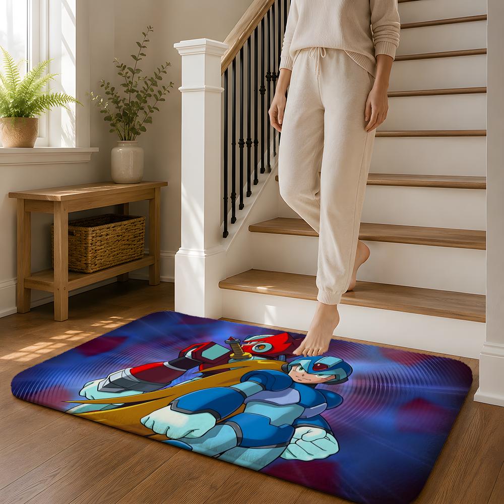 R-Rockman Mega Man anime game Floor Mat Soft Flannel Non-Slip Rug Washable Floor Mat for Living Room Bedroom Home Decor