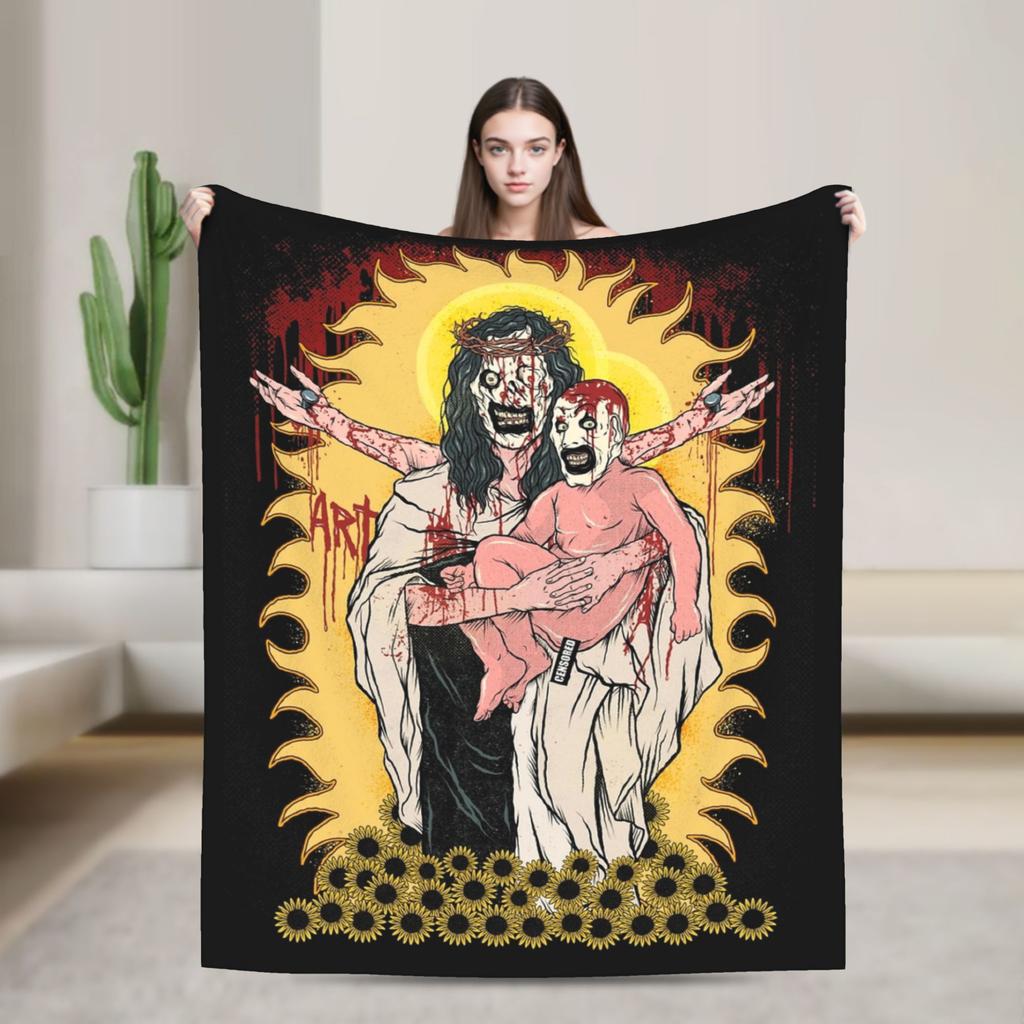 Terrifier Horror Art The Clown Blanket Flannel Textile Decor Portable Super Soft Throw Blanket for Bed Bedroom Bedspread