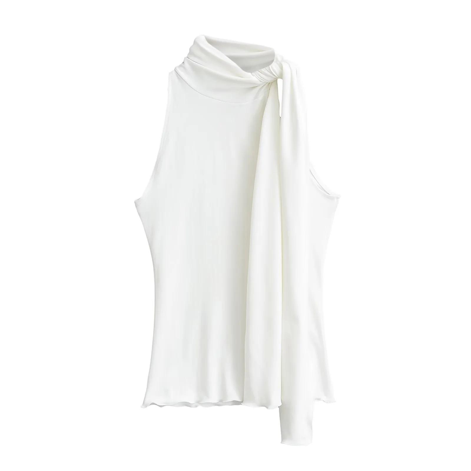 Spicy Girl Bow Tie High Neck Sleeveless Summer Slimming Top for Women Small белый