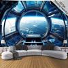 Spaceship Window View Tapestry Outer Space Planet Wall Hanging for Living Room Bedroom Futuristic Home Decor