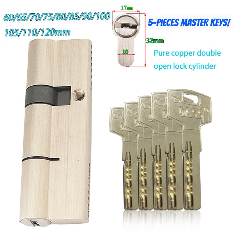 5pcs Keys Lock Cylinder,Door Cylinder 50-120mm Biased Lock Cylinder Double-side Lock Core Anti-Theft Entrance Brass Door Lock