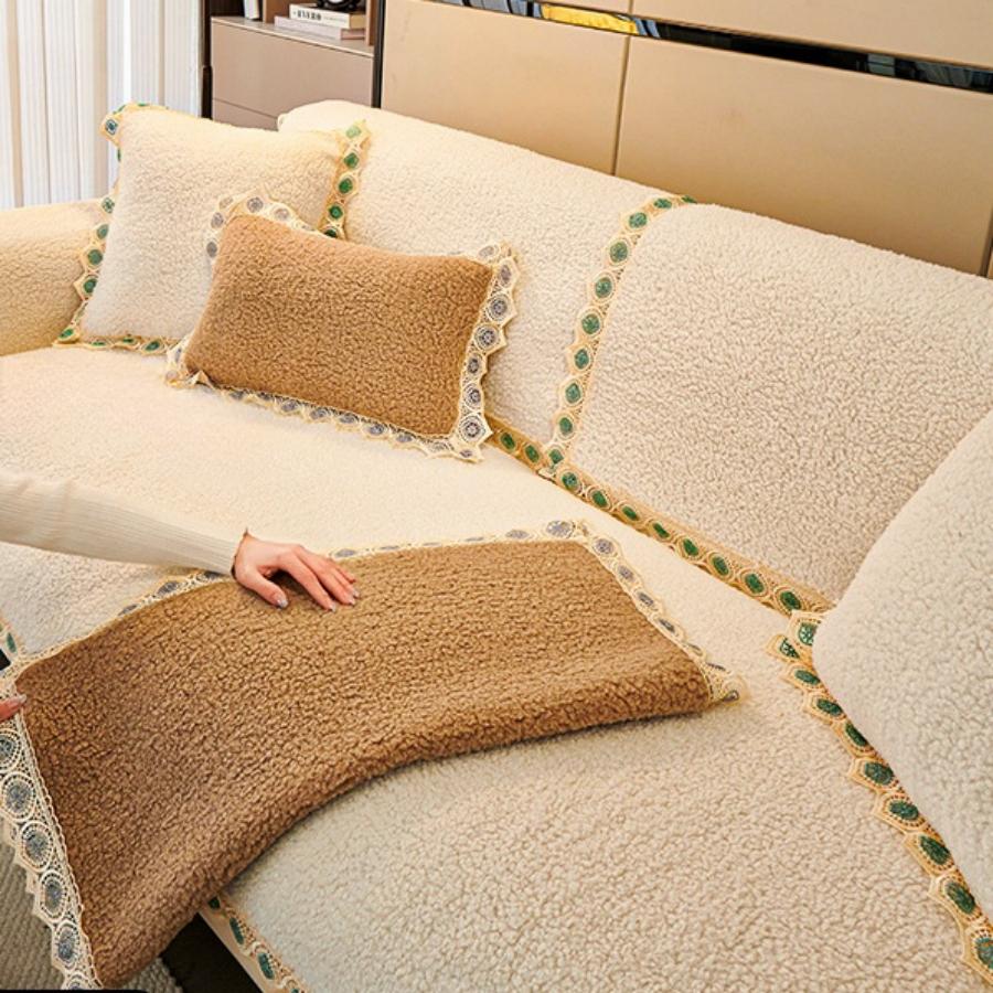 Чехол для дивана Sherpa Plush с противоскользящим эффектом и кружевным декором — фото 5