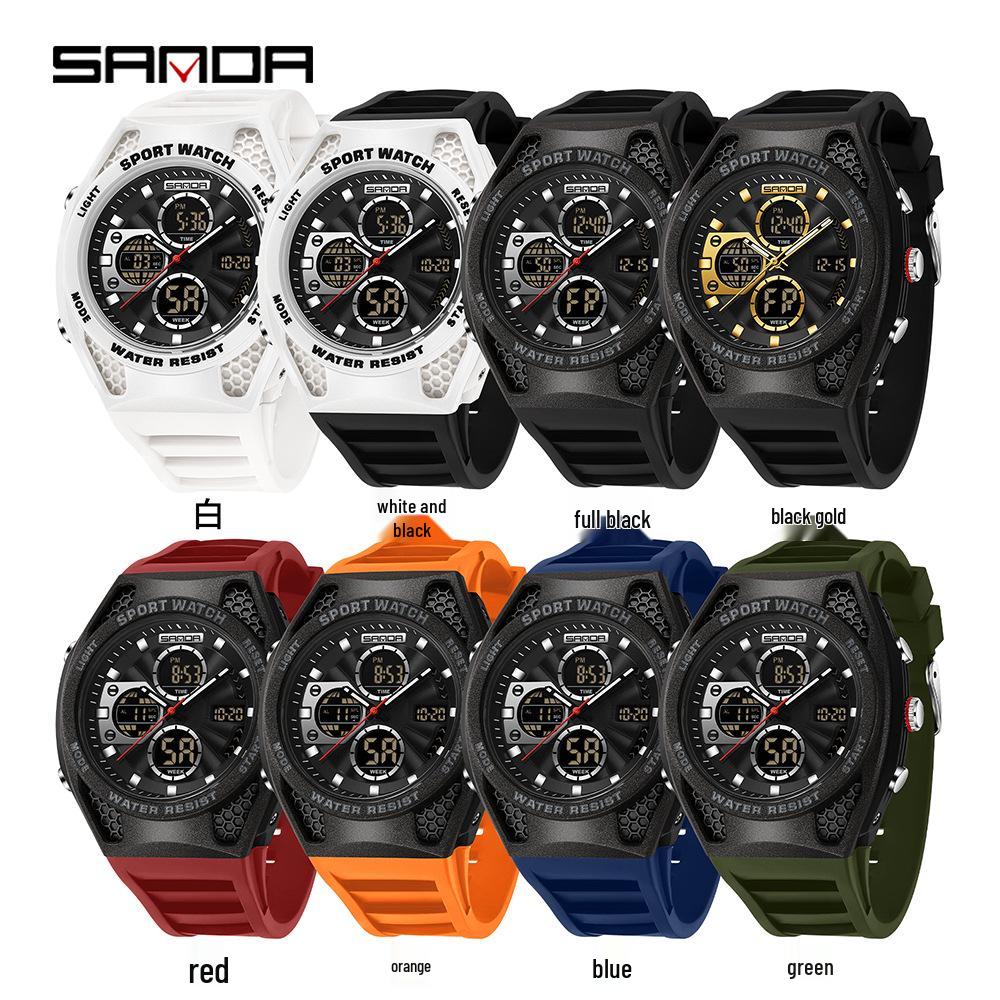Sanda Sports Waterproof Men's Multifunctional Large Dial Wristwatch with Alarm & Calendar